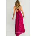 Elegant Sleeveless A-Line Evening Dress with Ruffles on Back